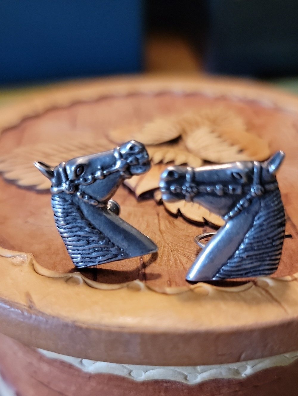 Estate Sterling Silver Horse Head Earrings Screw Back